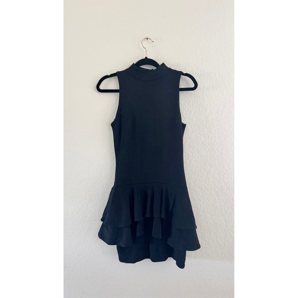 VTG Rebecca Moses Dress Black Dress Wool Tiered Ruffle Mini XS Neiman Marcus LBD